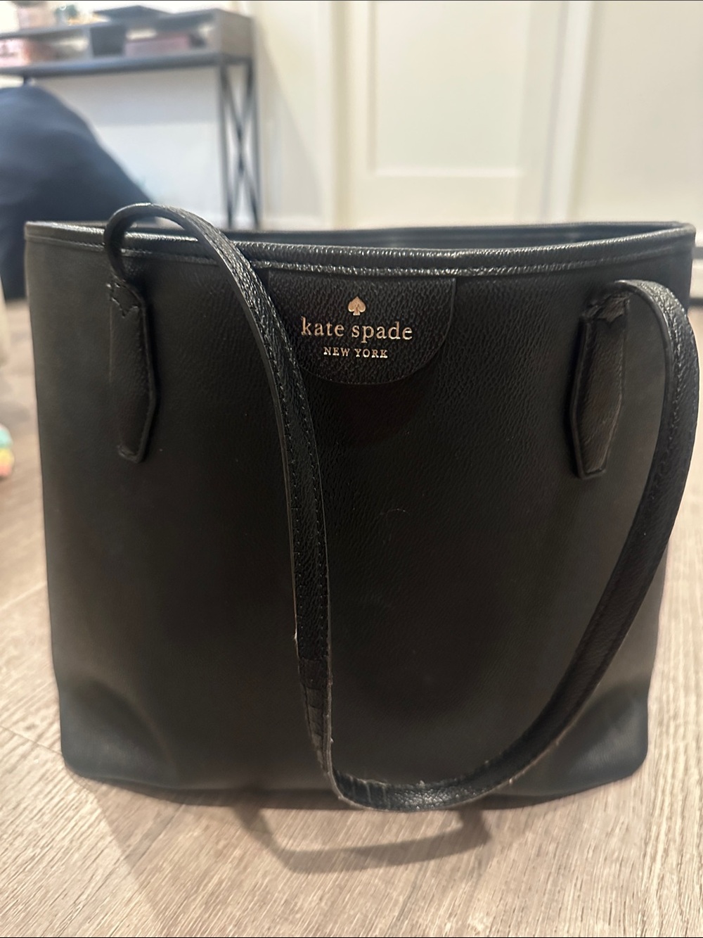 kate spade Black Leather Tote with Gold Logo